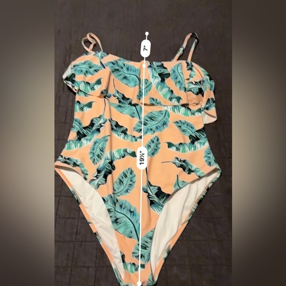 CUPSHE Pink Palm Leaves Swim One Piece Ruffle XL - Picture 3 of 7